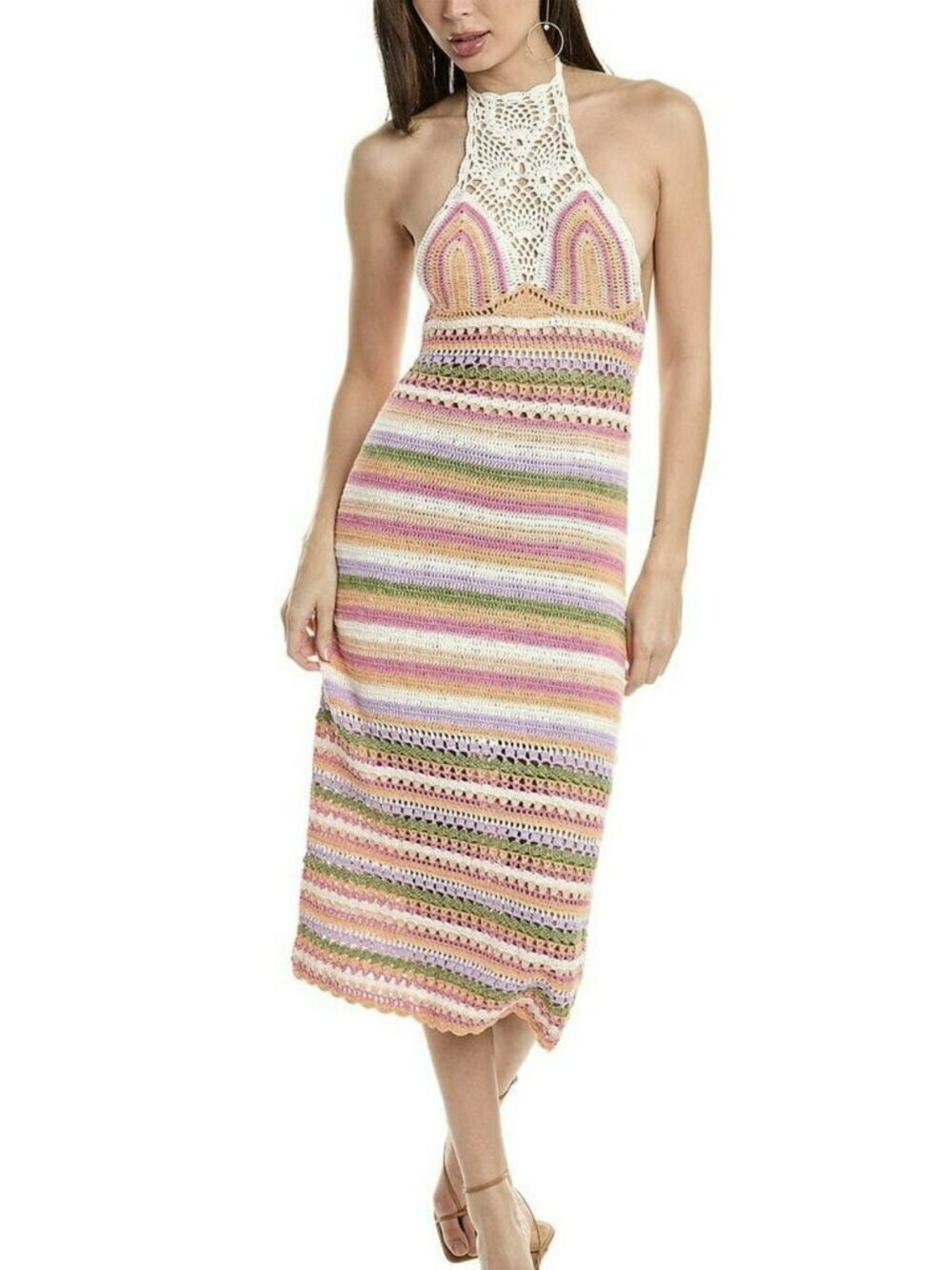Ramy Brook $495 Amal Crochet Midi Halter Dress Size Small NWT